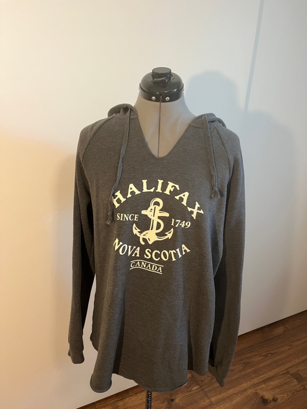 Halifax Nova Scotia Anchor V-Neck Hoodie Sweatshirt - Gray